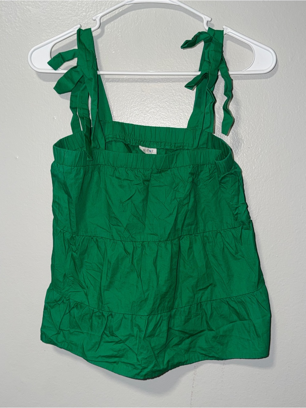 Green Tie-Shoulder Tiered Cotton Tank